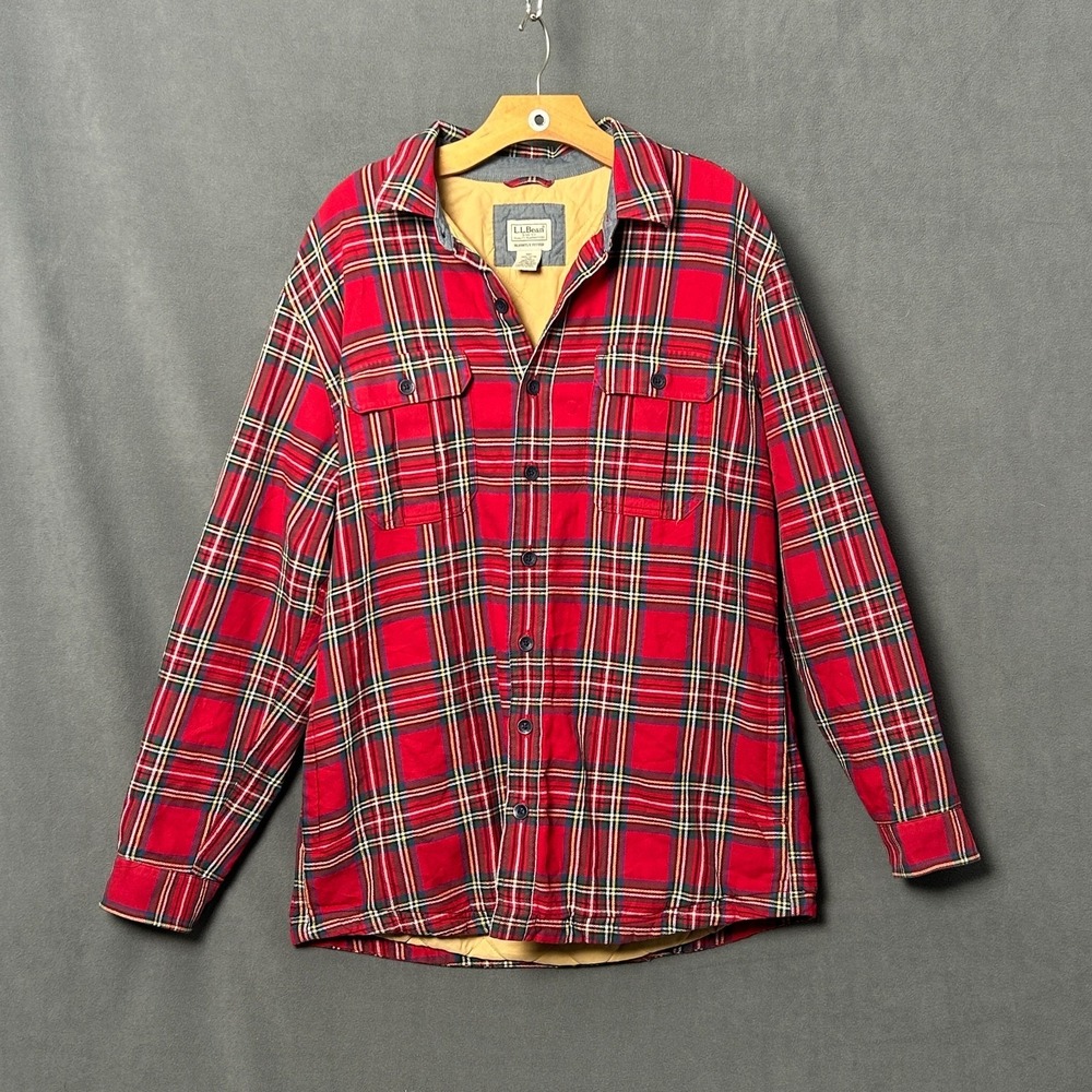 Vintage L.L. Bean Quilted Flannel Shirt Jacket Mens Large Tall Plaid Outdoor